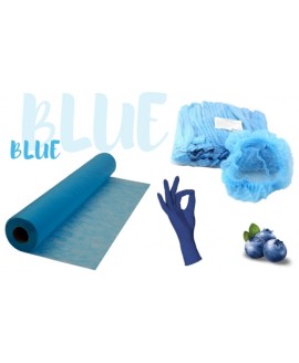 Набір одноразових витратних матеріалів синій: простирадло, рукавички, шапочки