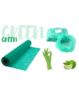 Набір витратних матеріалів: простирадло, рукавички, шапочки - зеленого кольору