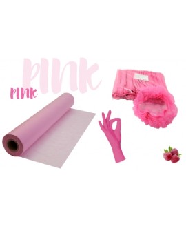 Набір одноразових витратних матеріалів рожевий: простирадло, рукавички, шапочки